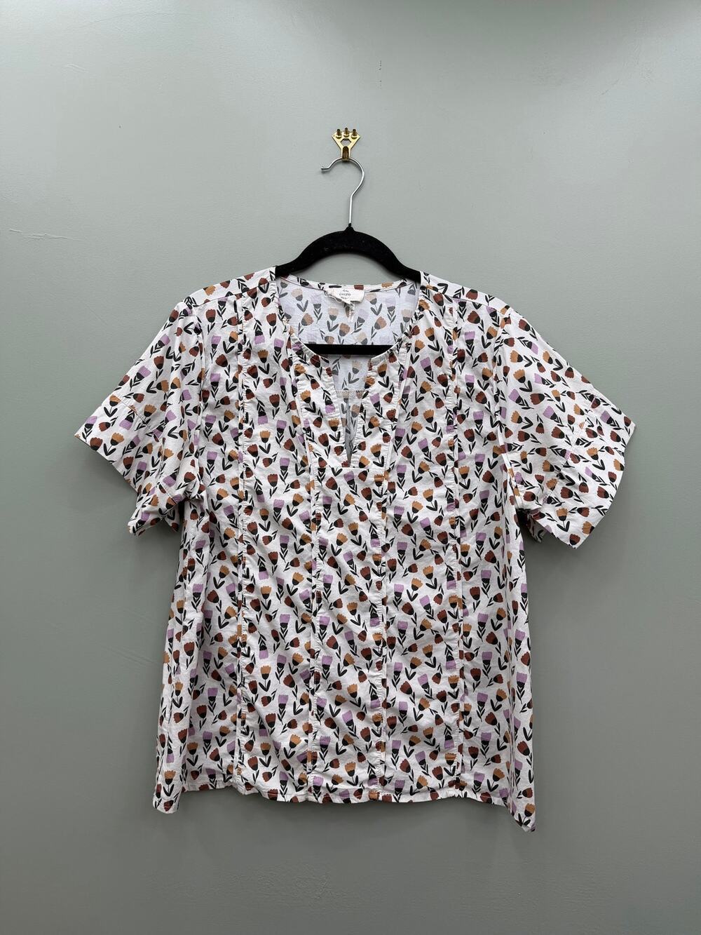 Entro 100% Cotton Floral Peasant Blouse Cottagecore Boho Size L